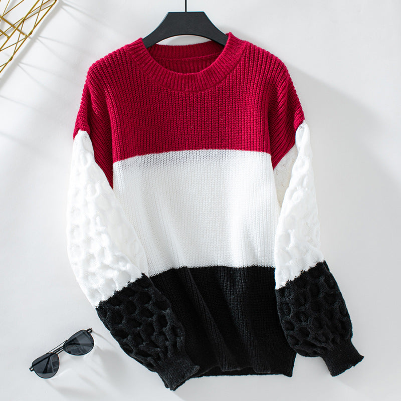 Casual Contrast Color Pullover