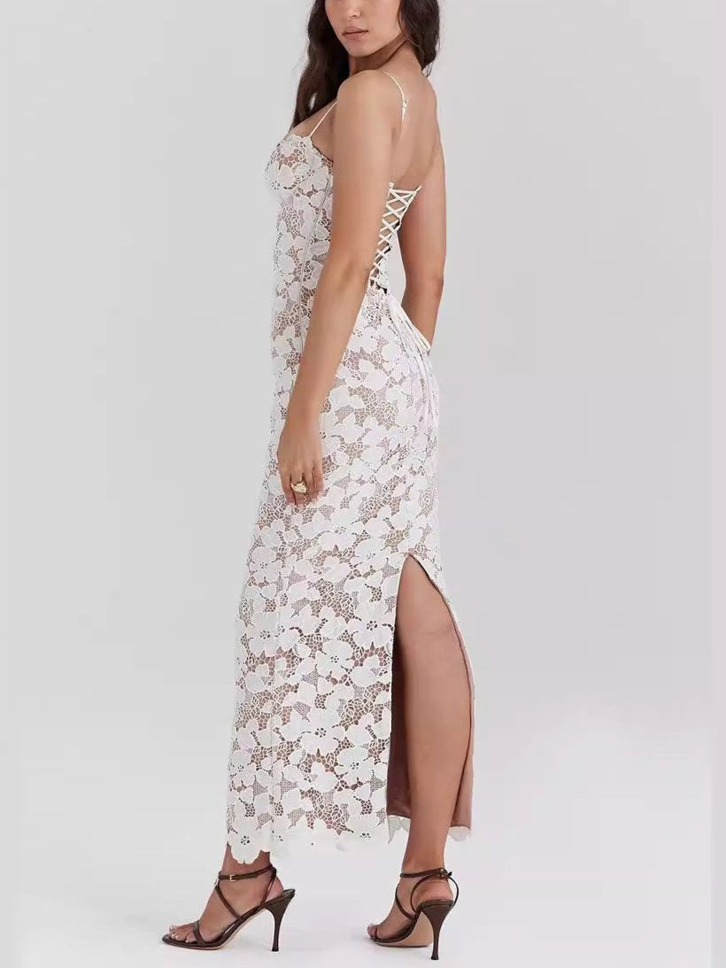 White Strapless Lace Suspender Dress