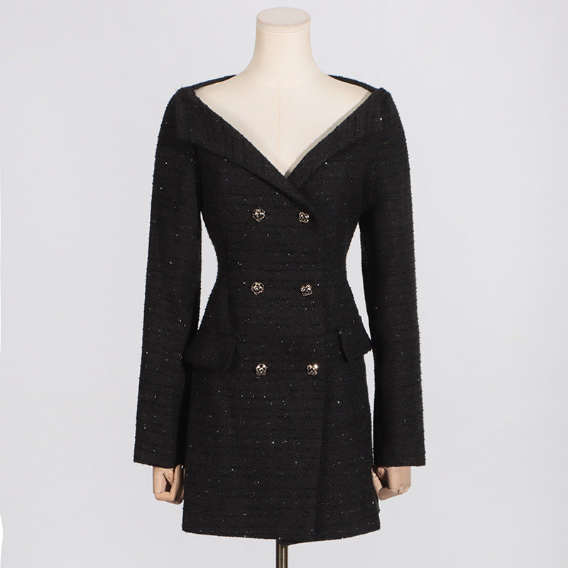 Off-shoulder Double-Breasted Blazer Dress - Chiccharm