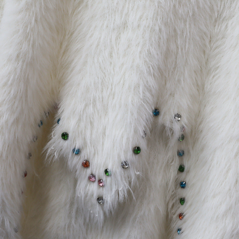 Irregular Faux Fur Knitted Sweater