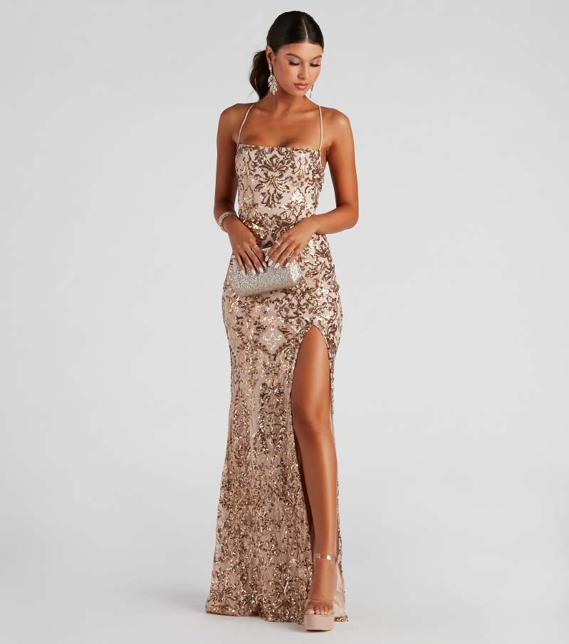 Sequined Halter Neck Dress with High Slit - Chiccharm