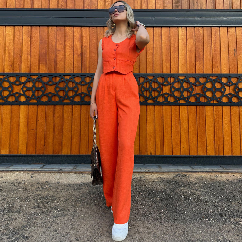Sleeveless Buttoned Short Vested Set - Chiccharm