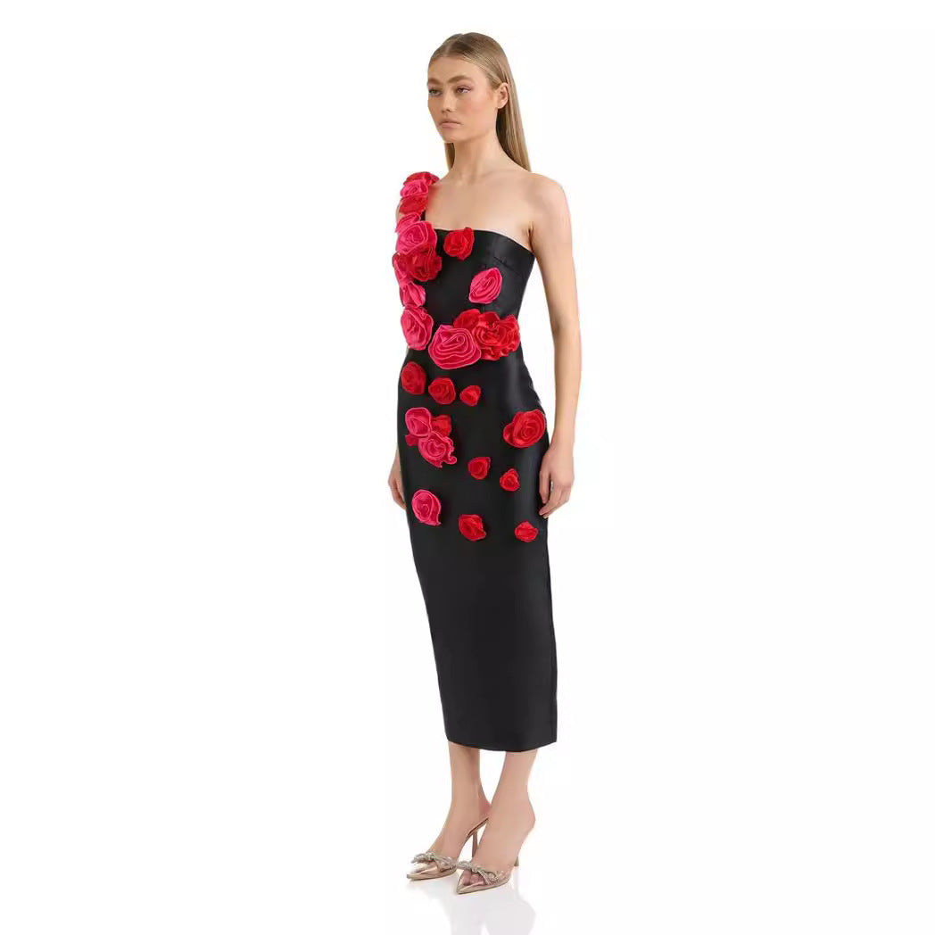 Rose Cascade Illusion Dress