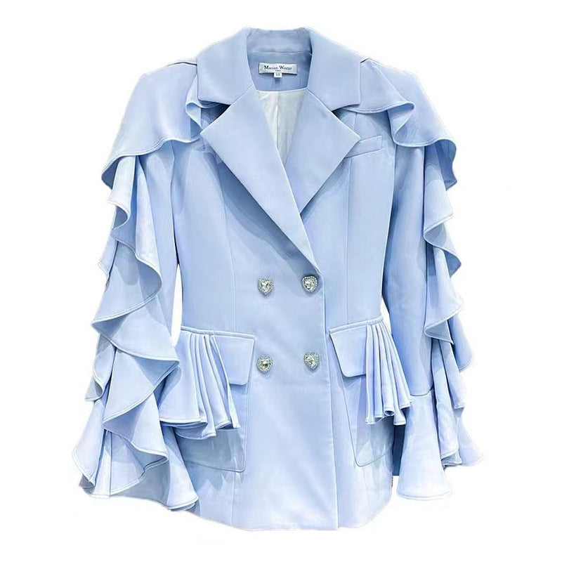 Statement Ruffle-Sleeve Double-Breasted Blazer Dress - Chiccharm