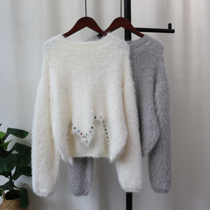 Irregular Faux Fur Knitted Sweater