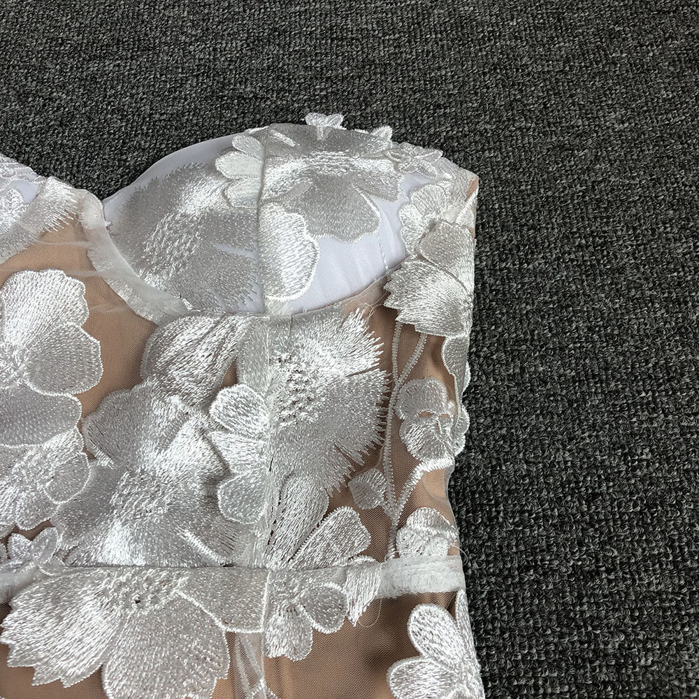 Strapless Floral Lace Midi Dress