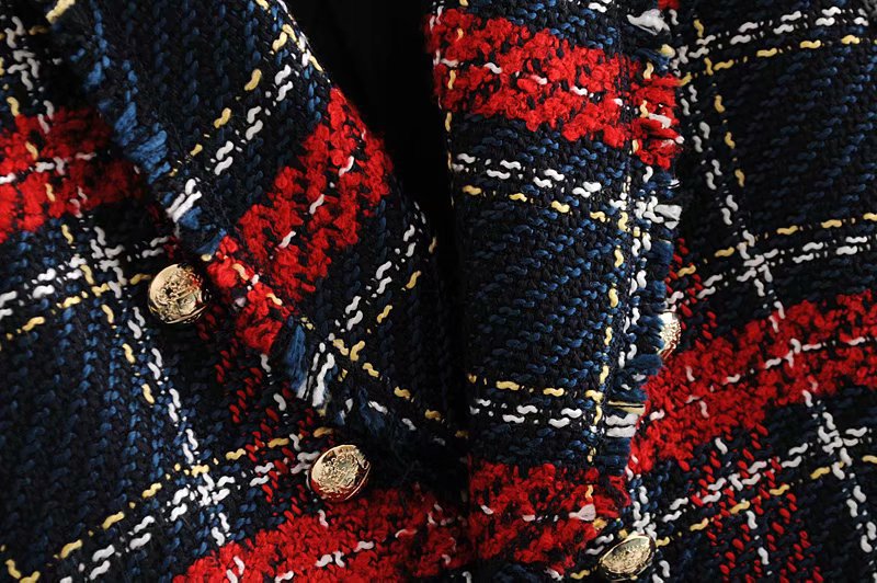 Double-Breasted Plaid Tweed Jacket