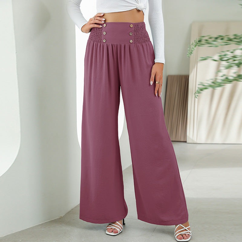 Straight Wide Leg Pants Elastic High Waist - Chiccharm