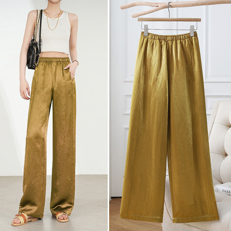 Textured Wide-Leg Satin Pants