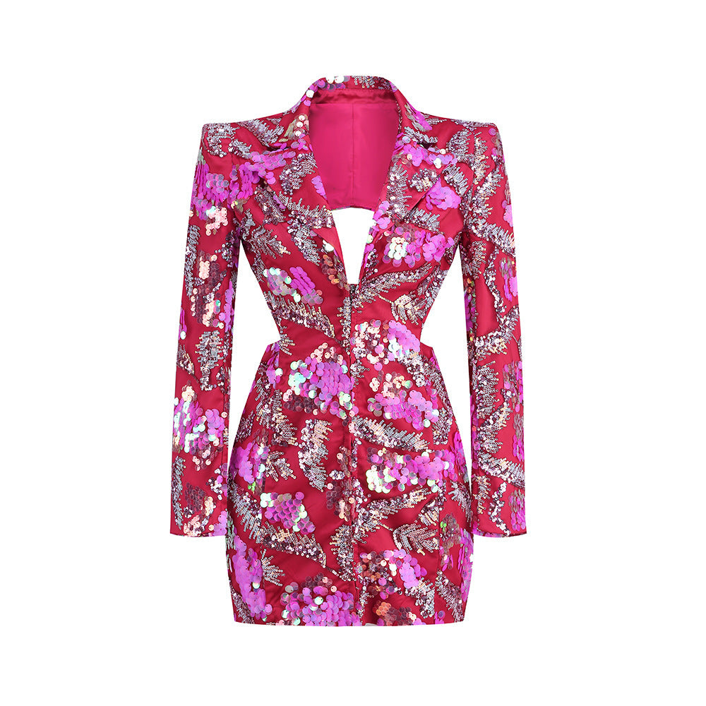 Sequined Blazer Mini Dress with Cutout Back