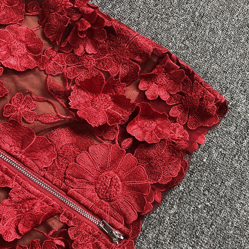 Strapless Floral Lace Midi Dress