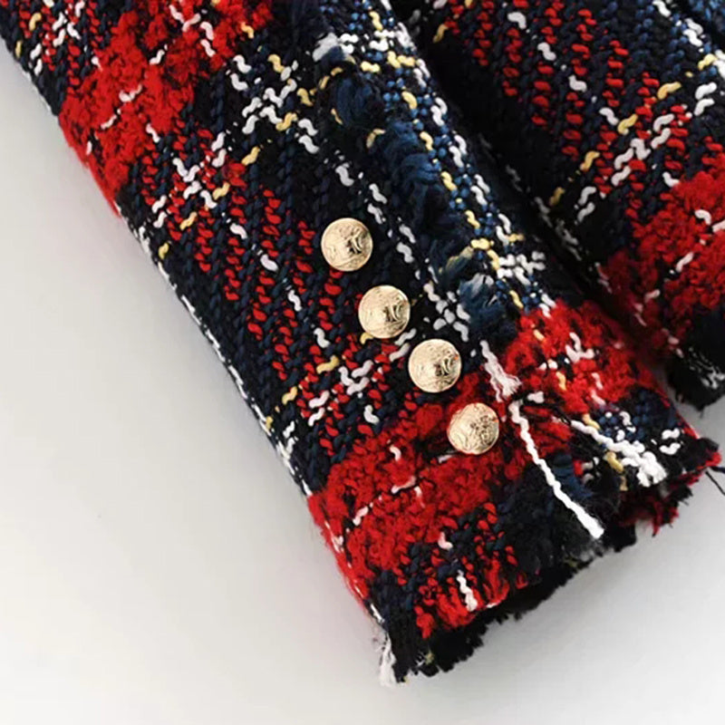 Double-Breasted Plaid Tweed Jacket