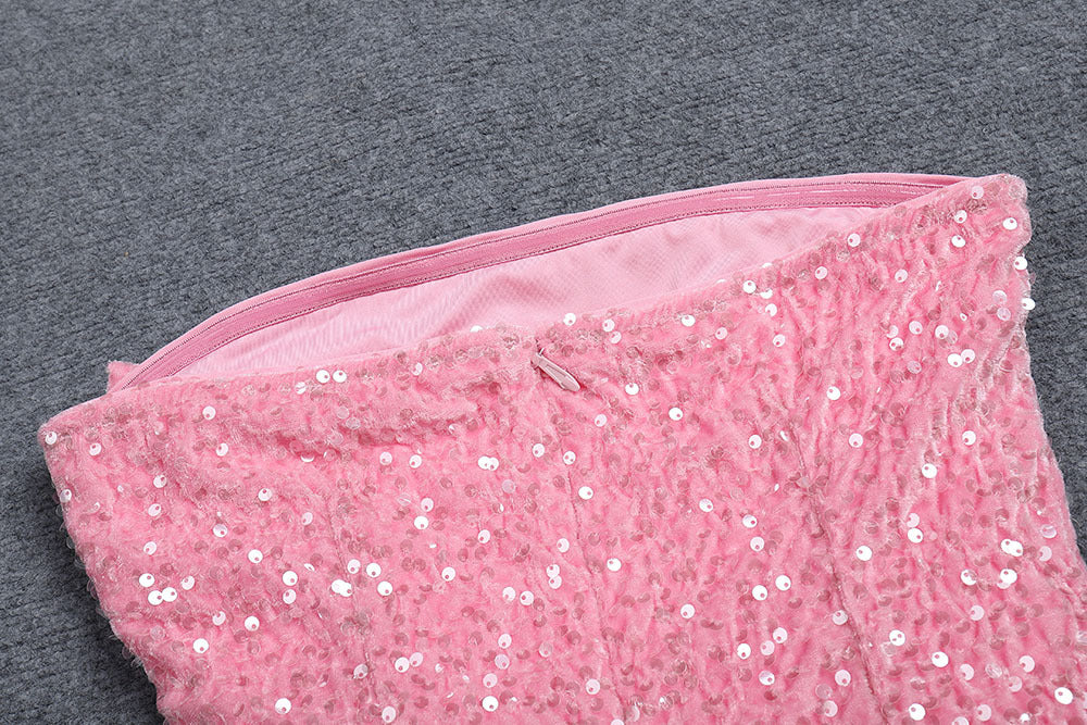 Bow Detail Sequin Pink Dress