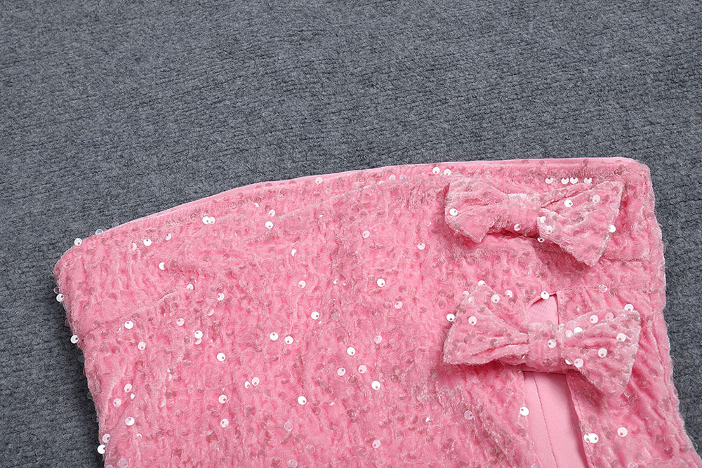Bow Detail Sequin Pink Dress