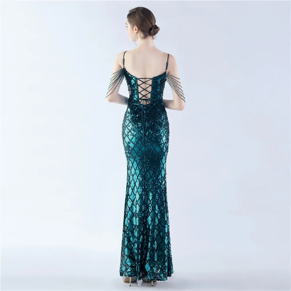 Fishbone Ratchet Sequin Dress