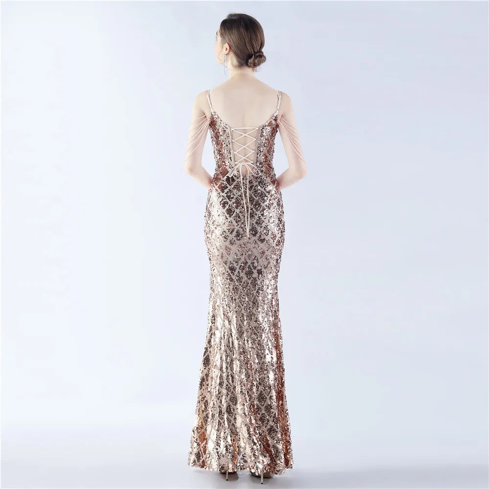 Fishbone Ratchet Sequin Dress
