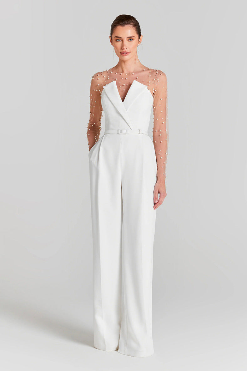 Mesh Top White Jumpsuit