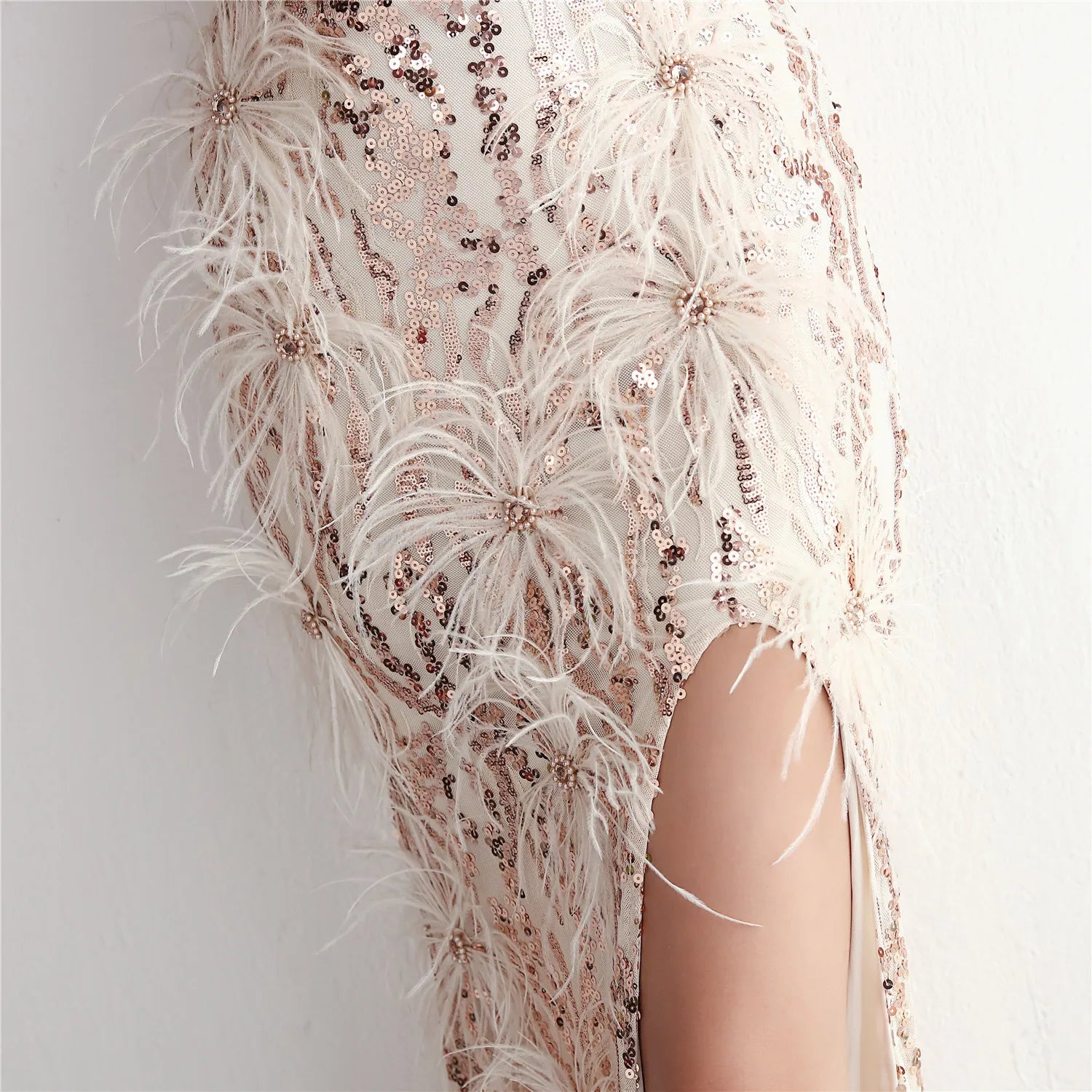 Luxe Plumage Sequin Gown