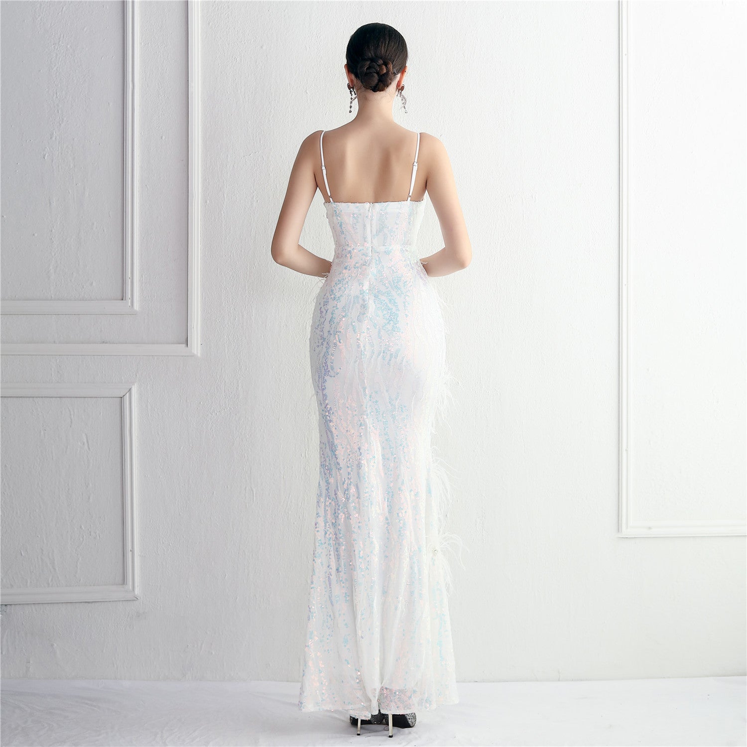 Luxe Plumage Sequin Gown