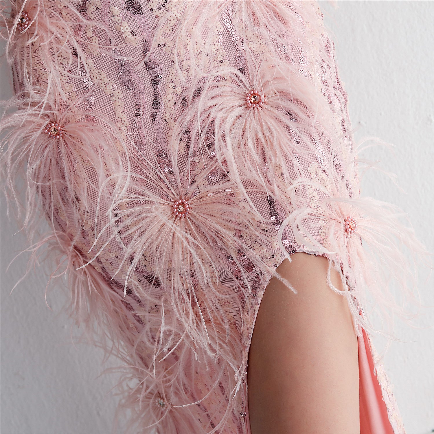 Luxe Plumage Sequin Gown