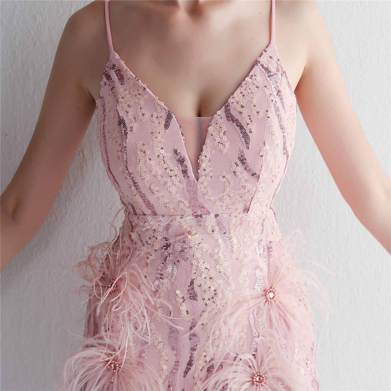 Luxe Plumage Sequin Gown
