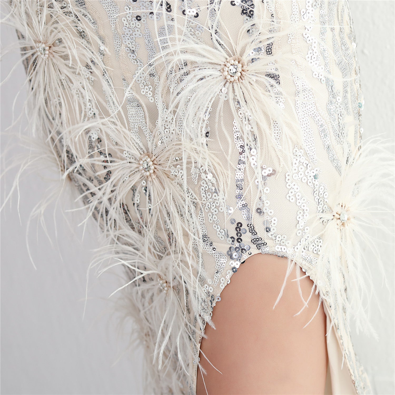 Luxe Plumage Sequin Gown