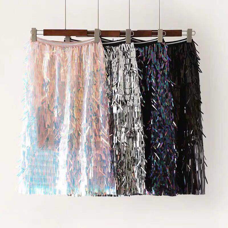 Artistic Metallic Fringe Skirt