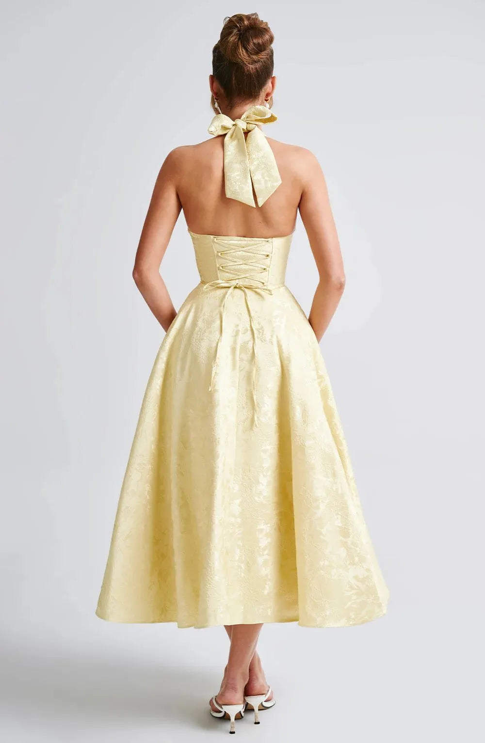 Halter-Neck Vintage Jacquard Midi Dress