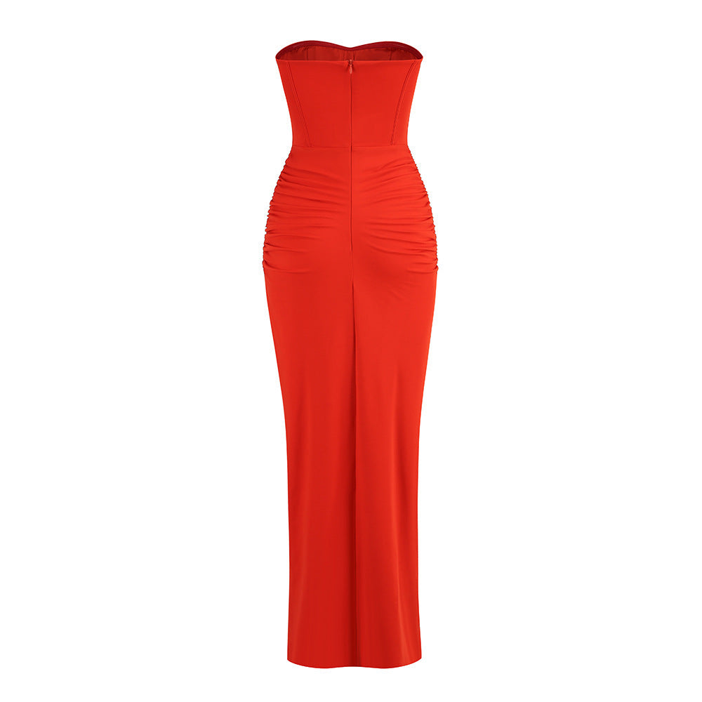 Draped Bustier Maxi Dress with Thigh-High Split - Chiccharm