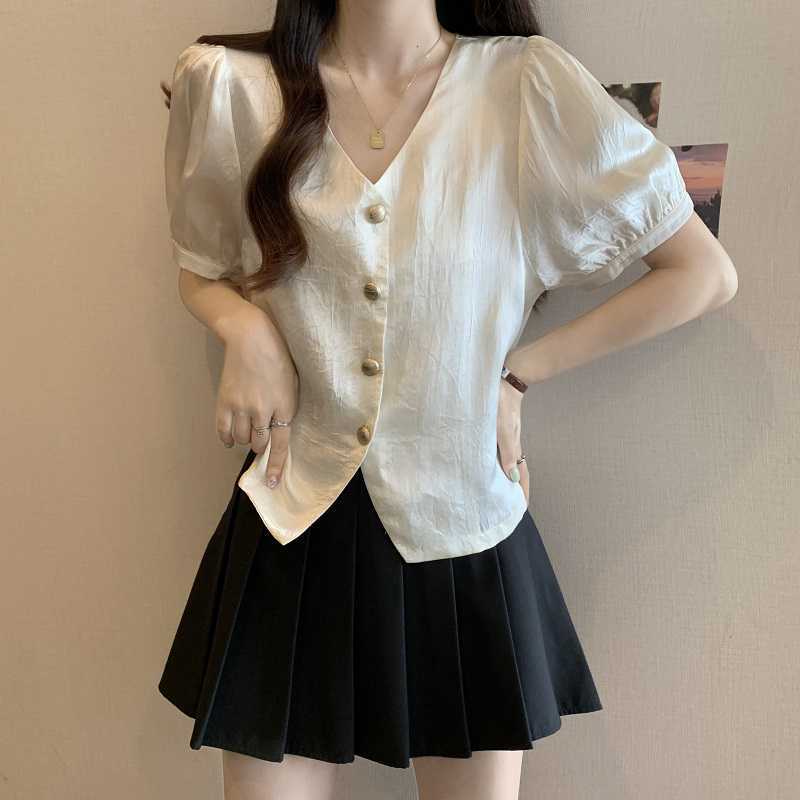 Puff Sleeve Button-Up Blouse