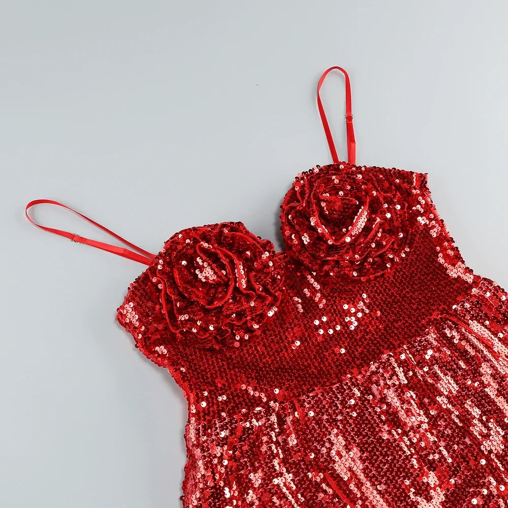 3D Flower Sequin Dress