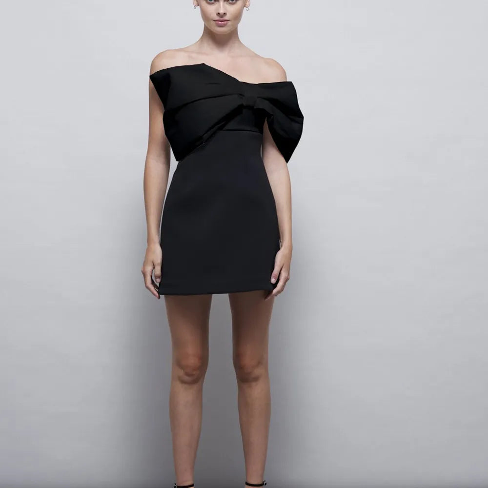 Chic Off-Shoulder Mini Dress with Bow Detail - Chiccharm