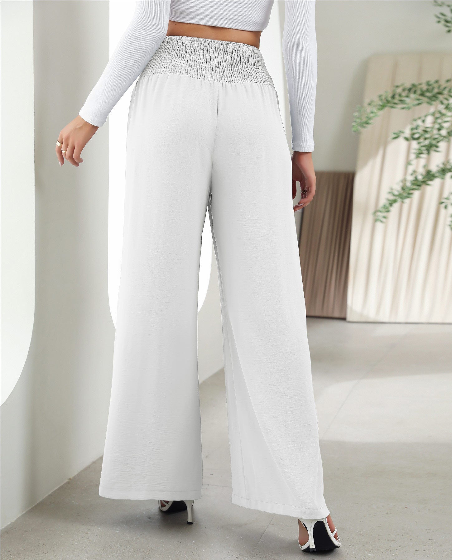 Straight Wide Leg Pants Elastic High Waist - Chiccharm