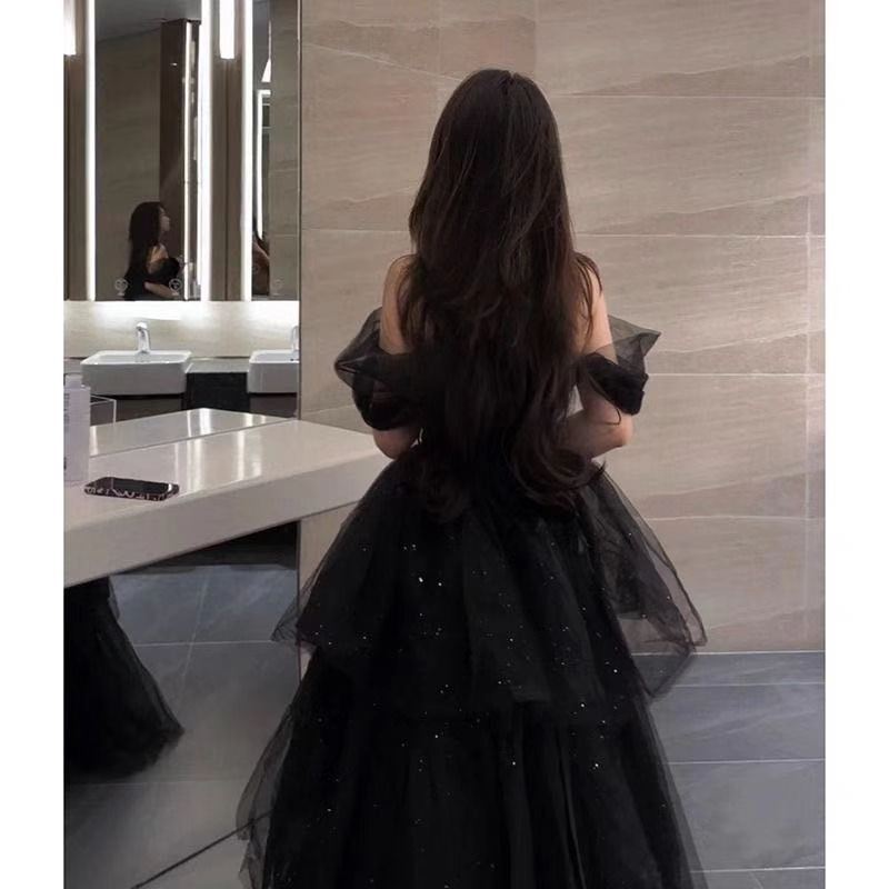 Off-Shoulder Layered Tulle Gown - Chiccharm