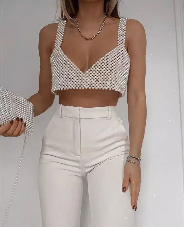 Pearl Beaded Crop Top