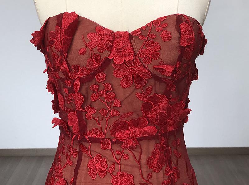 Strapless Floral Lace Midi Dress