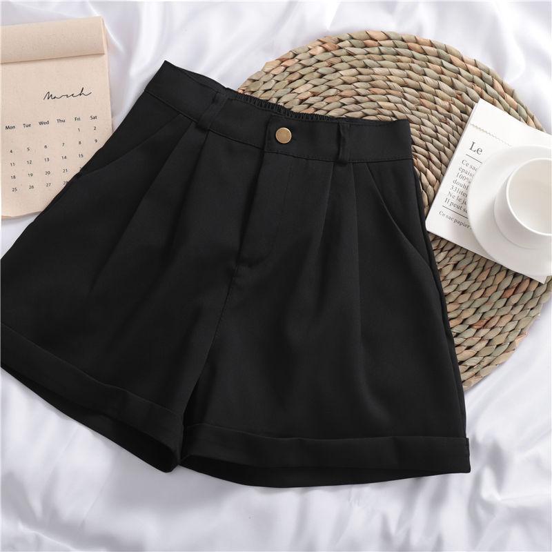 Solid Color Roll-up Wide-leg Casual Shorts - Chiccharm