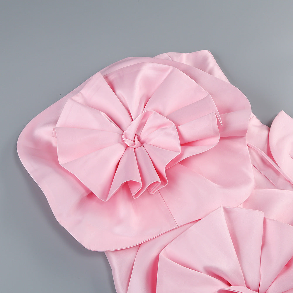 Satin Rosette Statement Mini Dress