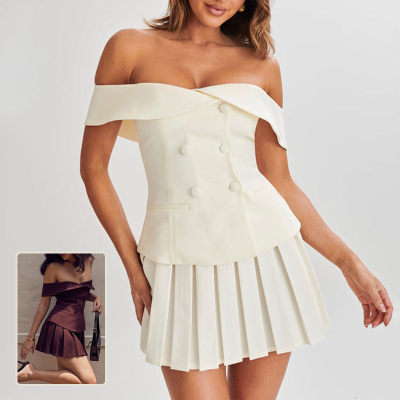 Double-breasted Off-shoulder Suit - Chiccharm