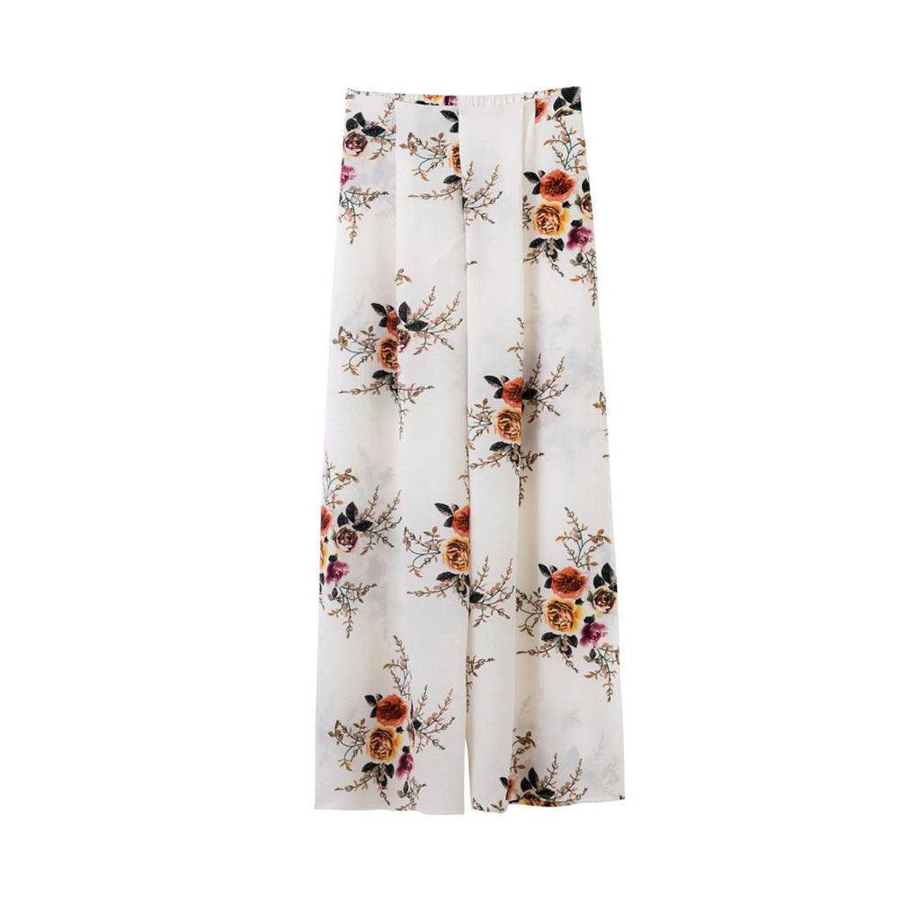 Chiffon printing split loose wide leg pants - Chiccharm