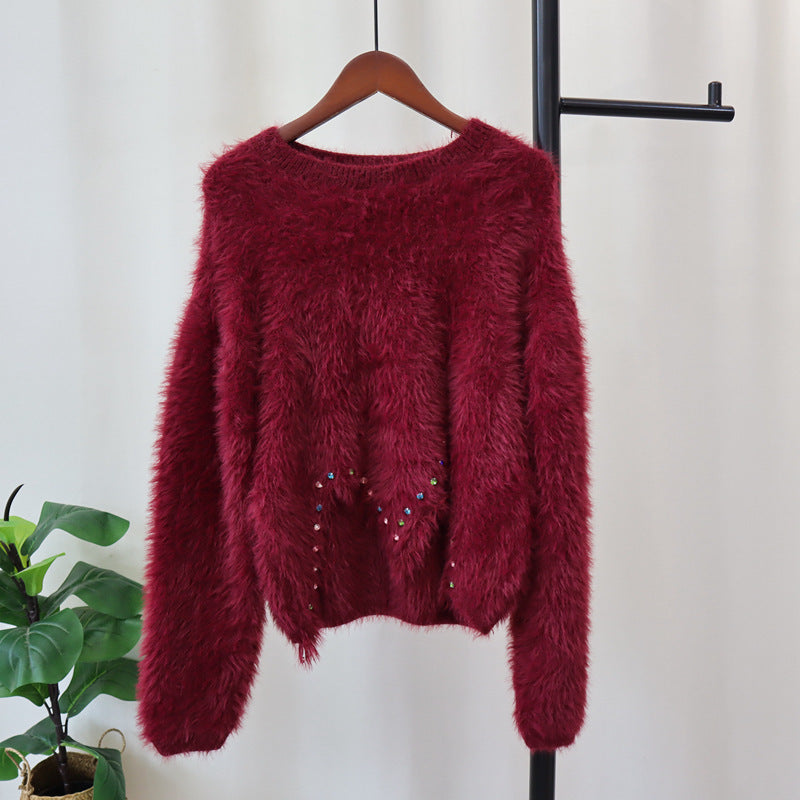 Irregular Faux Fur Knitted Sweater