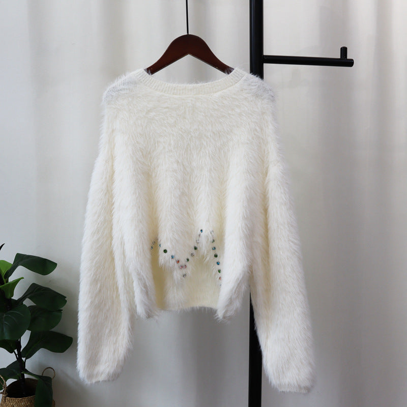 Irregular Faux Fur Knitted Sweater