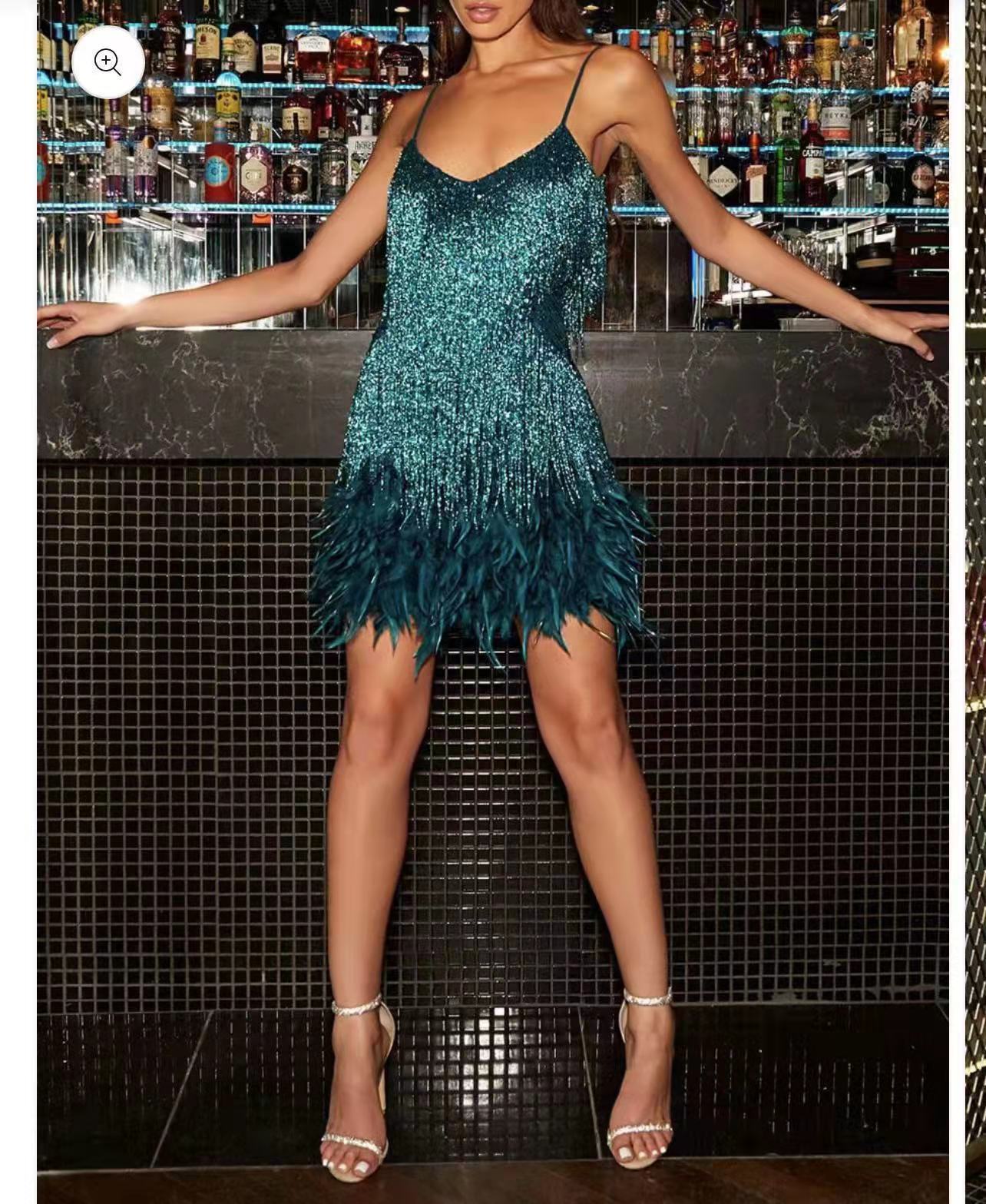 Tassel Sequins Feather Stitching Dress - Chiccharm