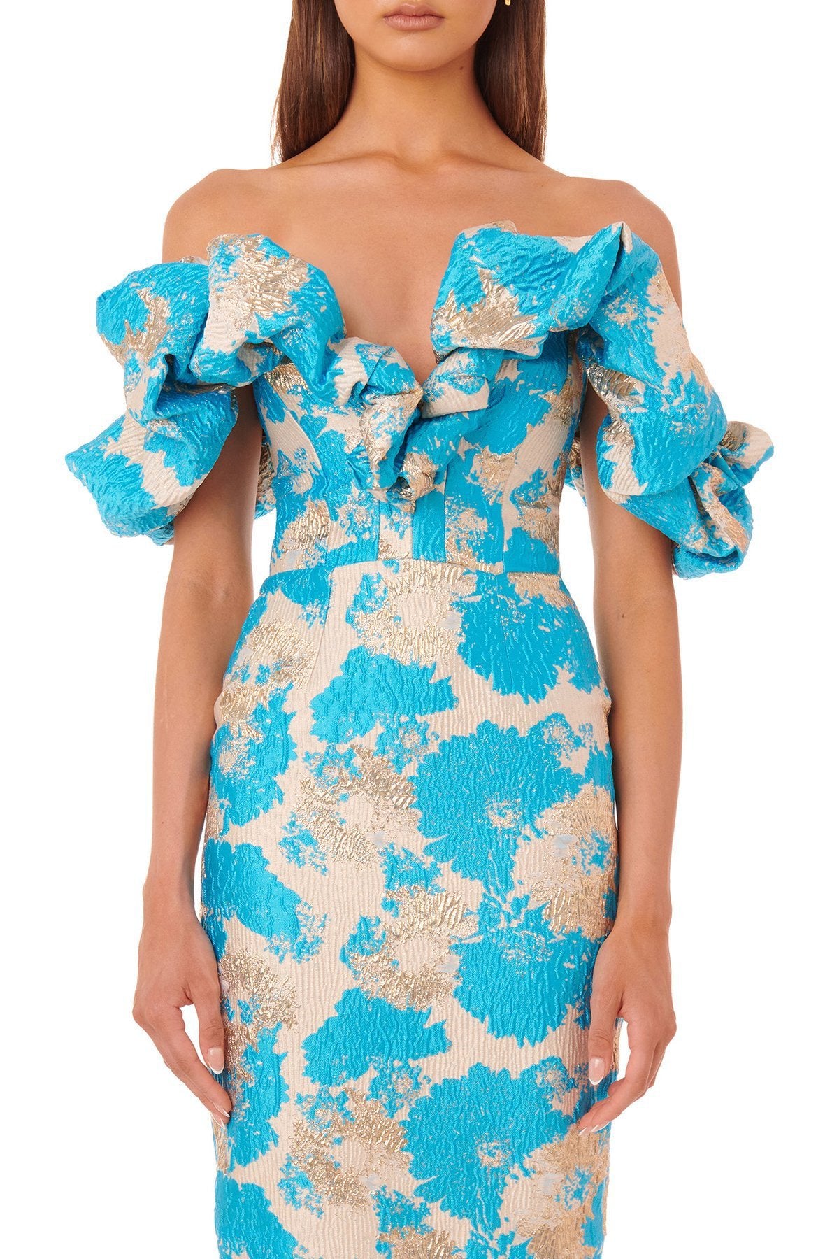 Off-Shoulder Floral Textured Bodycon Dress - Chiccharm