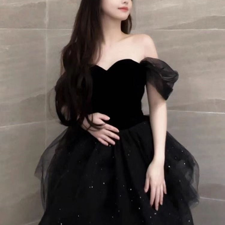Off-Shoulder Layered Tulle Gown - Chiccharm