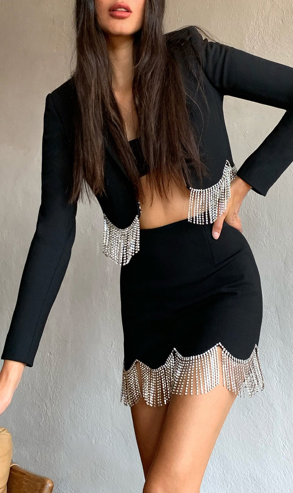 Tailored Blazer and Embellished Mini Skirt Temperament Suit - Chiccharm