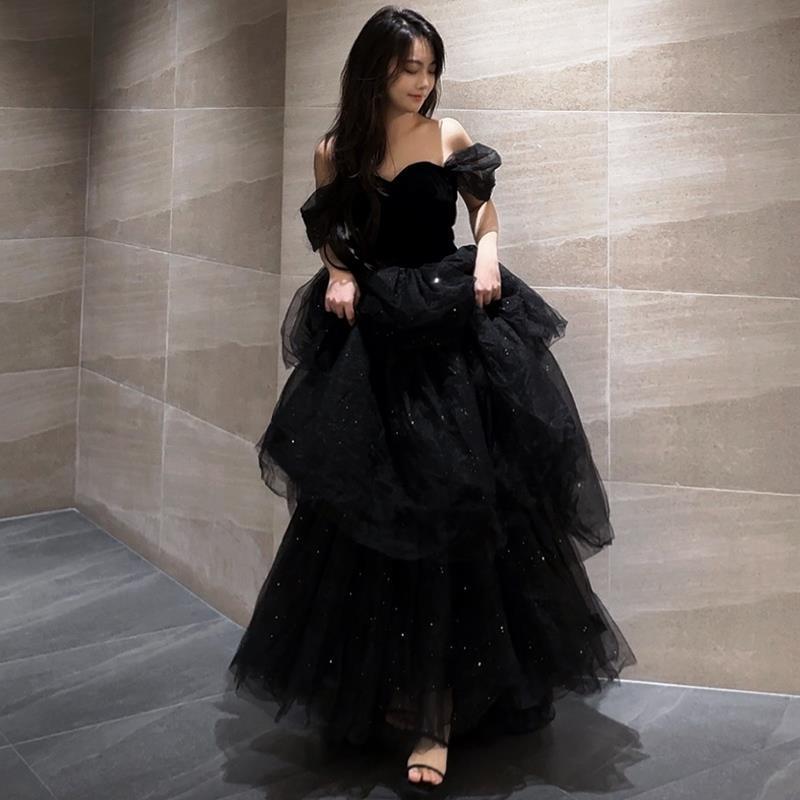 Off-Shoulder Layered Tulle Gown - Chiccharm