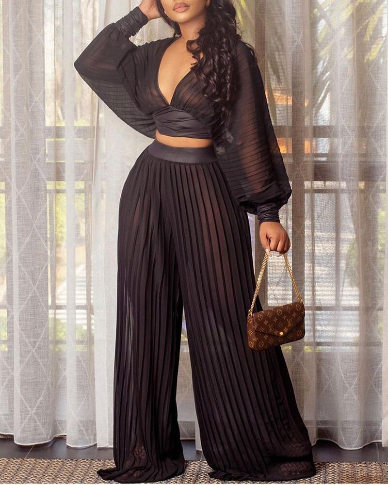 Pleated Wide-leg Two-piece Dress Suit - Chiccharm