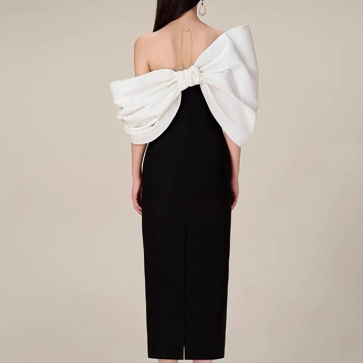Elegant Off-Shoulder Bow-Back Evening Dress - Chiccharm