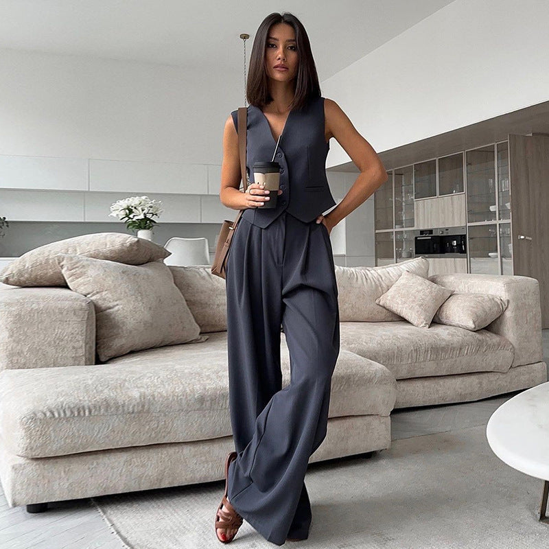 V-neck Sleeveless Wide-Leg Suit - Chiccharm
